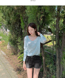 Feminine V-Neck Sleeve Slit See-Through Long Sleeve Knit