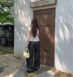 Non Fade Cooling Summer Thin Banding Wide Raw Denim Pants