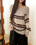 Nia Stripe Off-Shoulder Overfit Long Sleeve Knit
