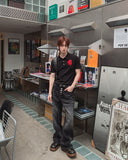 Left-washed flare denim pants