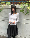 Laju RIb Button Round Neck Long Sleeve T-Shirt