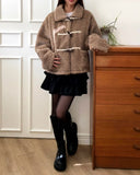 Ending Collar Pocket Duffle Wool Fluffy Fur Jacket