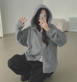 Loose Fit Two-Way Soft Embroidered Hood Zip-Up