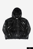 Phantom hooded glossy short padded jacket