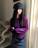 Uran bean button round neck long sleeve cardigan