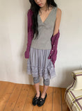 Ichi Deep V-Neck Lace Ribbed Wrap Sleeveless