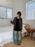 Tume Washing Cut Denim Wide Pants
