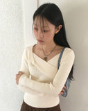 Robeil Twist Wrap V-neck Ribbed Long Sleeve Knit