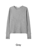 Tinen Fingerhole Waffle Crop Long Sleeve Tee