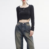 Fera Button Cropped T-Shirt