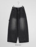 [unisex] Kotei banding string washing balloon wide denim pants