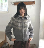 Helky Nordic Pattern Two-Way Knit Zip-Up