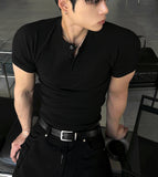 Muscle Fit Henley Neck Short Sleeve Knit