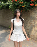 Rib Unbalanced Button Sheer Blouse