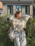 Mix cable crop hooded knit