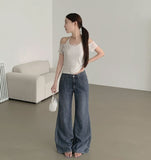 Summer Linen Tencel Banding Loose Bootcut Denim Pants