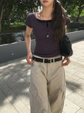 Dion Fake Layered Color Matching Button Short Sleeve T-shirt