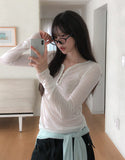 Lower See-through Hook V-Neck Long Sleeve