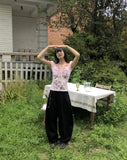 Rosen Flower Print Shirring Short Sleeve T-Shirt