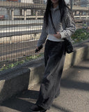 Ile black blue pleated denim pants