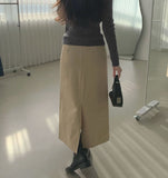 Solid Cotton H-Line Back Slit Long Skirt