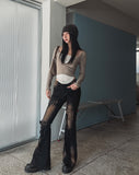 Ash Ribbed Deep Button Layered Long Sleeves