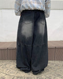 [unisex] Hiban Curved Denim Balloon Wide Pants