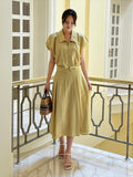 Decoline Puff Collar Short Zip-Up Jacket Banding Flare Skirt Set