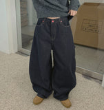 Heart Back Pocket Raw Non-fade Carpenter Balloon Wide Denim Pants