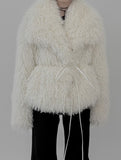 Wide Collar Strap Robe Fur Jacket