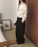 Hanel button off-shoulder muffler knit