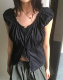 Serna Pintuck Button Short Sleeve Blouse