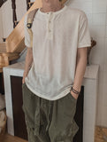 Koiz henley neck wrinkle short sleeve t-shirt