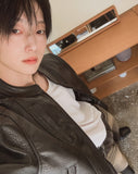 The Non Washed Stand Collar Leather Jacket