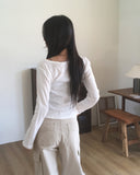 Bimi Punching Eyelet Half Button V-Neck T-Shirt