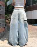 Coats Reverse Damage Wide Denim Pants