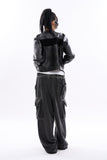 Block suede crop racing leather jacket