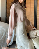 Riel Pleated Tie Blouse