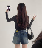 Back Pocket Point A-line Denim Skirt Shorts