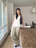 Boning Pintuck Washer Banding Waist Long Wide Pants