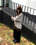 Curled Stripe Round Neck Loose Fit Long Sleeve Knit
