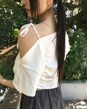 Klim Dot String Off-Shoulder Shirring Short Sleeve T-Shirt