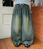 Beple Snap Button Banding Denim Balloon Wide Pants