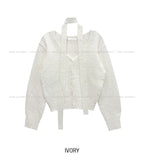 Lulu V-neck wool hair cardigan scarf set