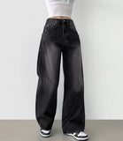 Curved Cut Line Pocket Point Wide Denim Pants