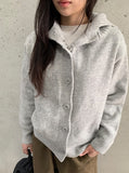 Mihro High Neck Hood Wool Knit Cardigan