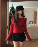 Eden Ribbon Strap Unbalanced Shoulder Ribbed Knit