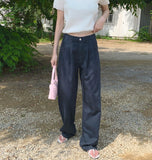 Gently Pintuck Summer Banding Long Wide Cotton Pants