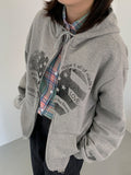 Melka Heart Printing Hood Zip-Up