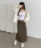 H-line Loose Back Slit Cotton Long Skirt